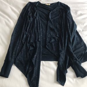 Navy open cardigan with finger holes
